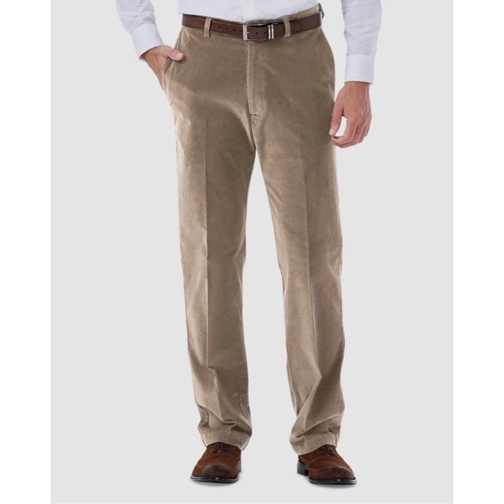 Haggar Men's 34x30 Beige Corduroy Classic-Fit Work To Weekend Dress Pants